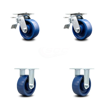 Service Caster 5 Inch Solid Polyurethane Caster Set with Roller Bearings 2 Brakes 2 Rigid SCC SCC-TTL30S520-SPUR-2-R-2